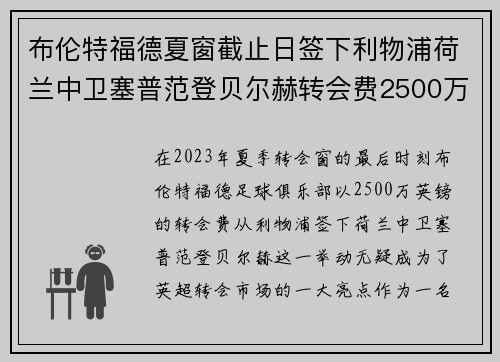 布伦特福德夏窗截止日签下利物浦荷兰中卫塞普范登贝尔赫转会费2500万英镑
